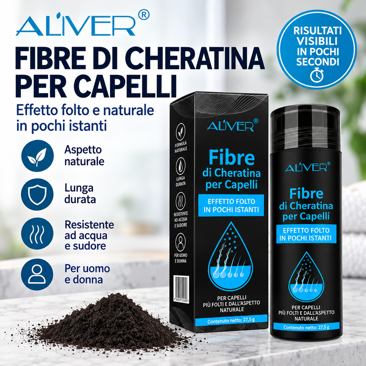 ALIVER Fibre di Cheratina per Capelli – Effetto Folto e Naturale