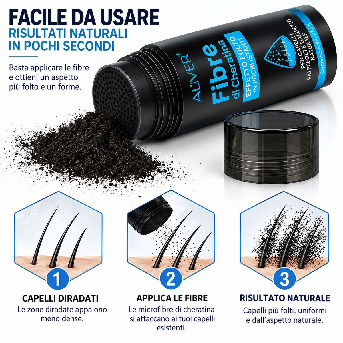 ALIVER Fibre di Cheratina per Capelli – Effetto Folto e Naturale